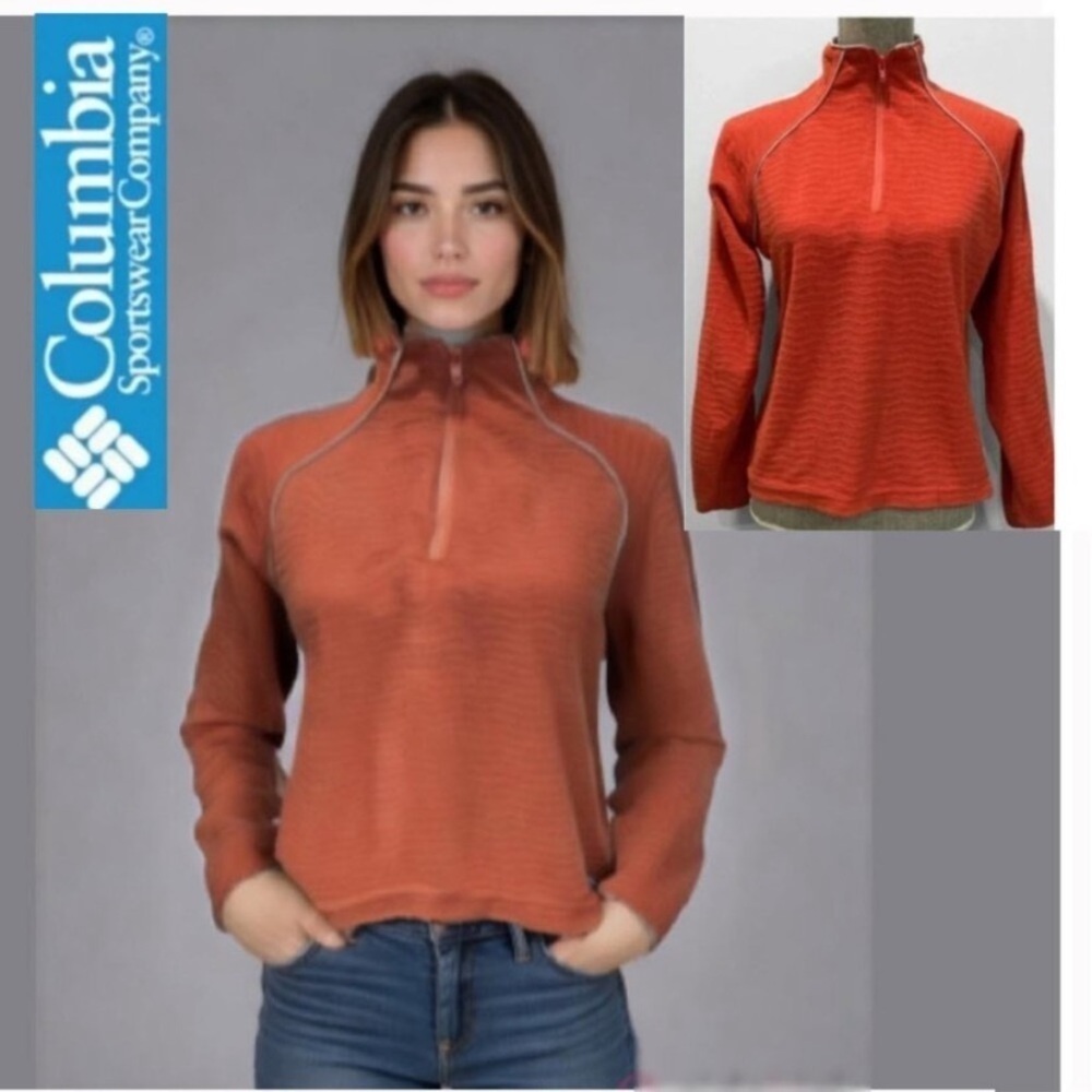 COLUMBIA Orange Zipper Fleece Pullover